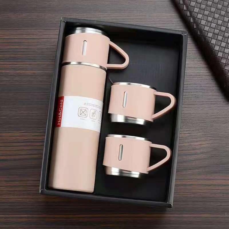 Nessan طقم هدايا من الفولاذ المقاوم للصدأ مع زجاجة حرارية فراغية وكوبين إضافيين - خوخي - Image 1